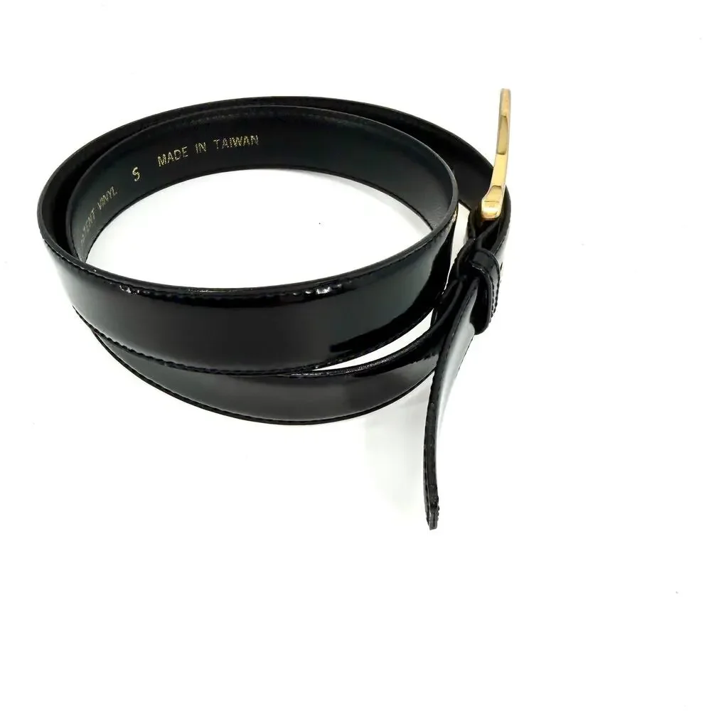 Vintage 90s Magid Black Patent Leather Statement Buckle Belt